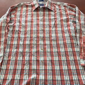 Pendleton Mens Button Down Shirt Red Blue Plaid Long Sleeve Pocket 100% Cotton L